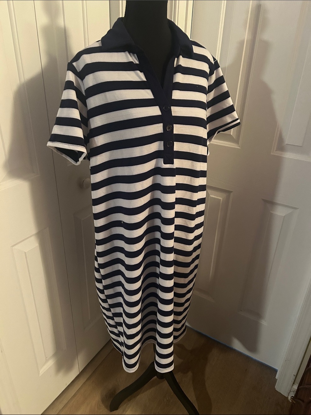 Kim Rogers Navy and White Striped Polo Shirt Dress